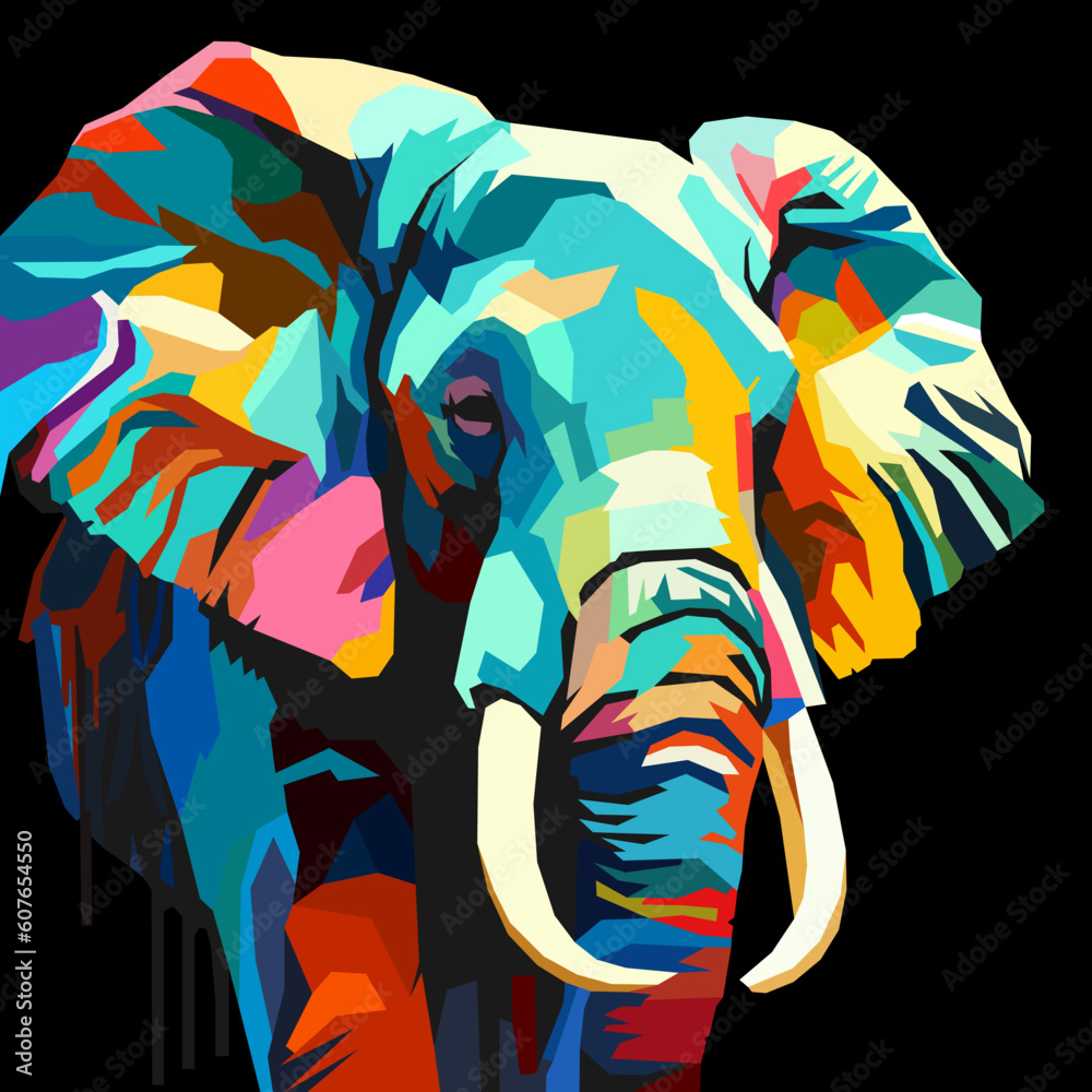 Wall mural adult elephant drawn using wpap art style, pop art, vector illustration.