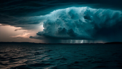 Naklejka na ściany i meble thunderstorm over a lake or ocean