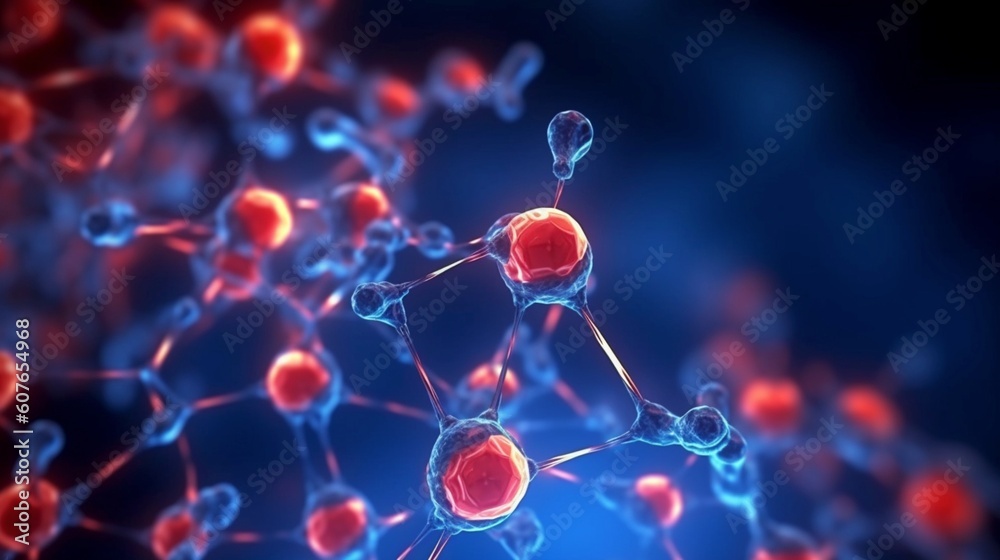 Wall mural abstract structure for science or medical background with molecule or atom. generative ai.