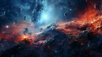 Fototapeta na wymiar Abstract outer space endless nebula galaxy scenery background. Generative AI.