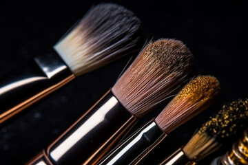Fototapeta premium Various makeup brushes on the table, Generative AI