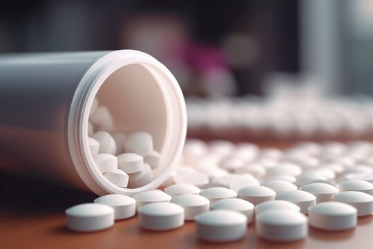 white medication and pills on the table, Generative AI