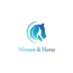 Girl And Horse Logo Design And Horse Farm Template Vector.