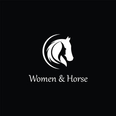 Girl And Horse Logo Design And Horse Farm Template Vector.