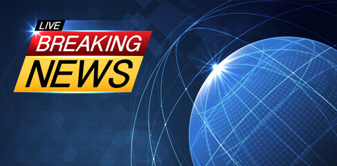 Breaking news background business or technology of world the template. breaking news text on dark blue with light effect. digital technology, TV news show broadcast. vector design. - obrazy, fototapety, plakaty
