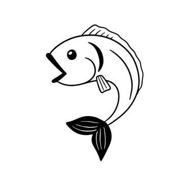 Black and white fish drawing. Simple hand drawn fish illustration isolated on white