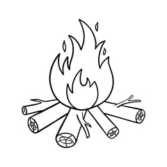 Hand drawn fire and firewood black icon. Camping vector sketch