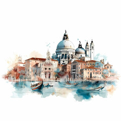 Fototapeta na wymiar Venice Landscape White Background Illustration. Generative AI