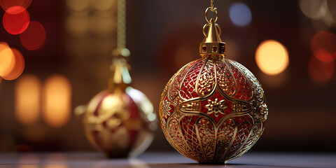 ai generated  Christmas balls with bokeh background.