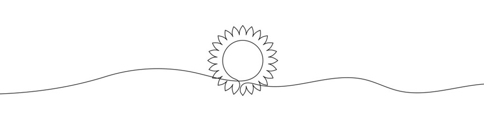 Sun icon in continuous line drawing style. Line art of sun icon.