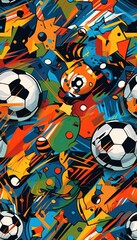 Doodle Soccer Art Pattern, Fashion Textile, Sport clothes, Street Art Graffiti Style. Generative Ai