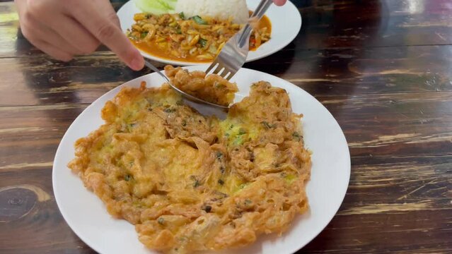 Thai traditional omelets stuff minced pork, stock footage