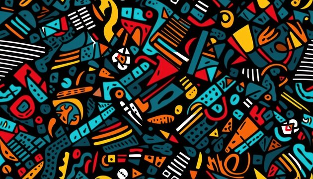 Doodle Art Seamless Pattern, Fashion Textile, Sport clothes, Street Art Graffiti Style Background. Generative Ai