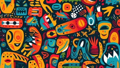 Doodle Art Seamless Pattern, Fashion Textile, Sport clothes, Street Art Graffiti Style Background. Generative Ai