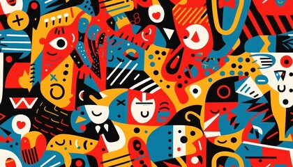 Obraz premium Doodle Art Seamless Pattern, Fashion Textile, Sport clothes, Street Art Graffiti Style Background. Generative Ai