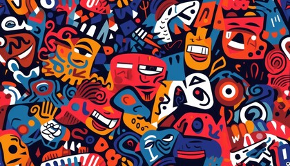 Fototapeta premium Doodle Art Seamless Pattern, Fashion Textile, Sport clothes, Street Art Graffiti Style Background. Generative Ai