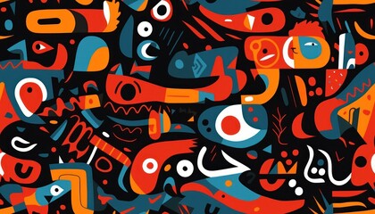 Fototapeta premium Doodle Art Seamless Pattern, Fashion Textile, Sport clothes, Street Art Graffiti Style Background. Generative Ai