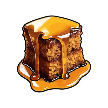 Hand Drawn Toffee Pudding Sticker Sweet And Delicious With Toffee Sauce Topping