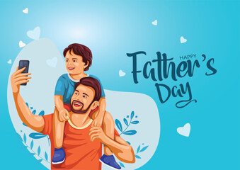 Happy father's day father and son making faces while taking selfie. abstract vector illustration design