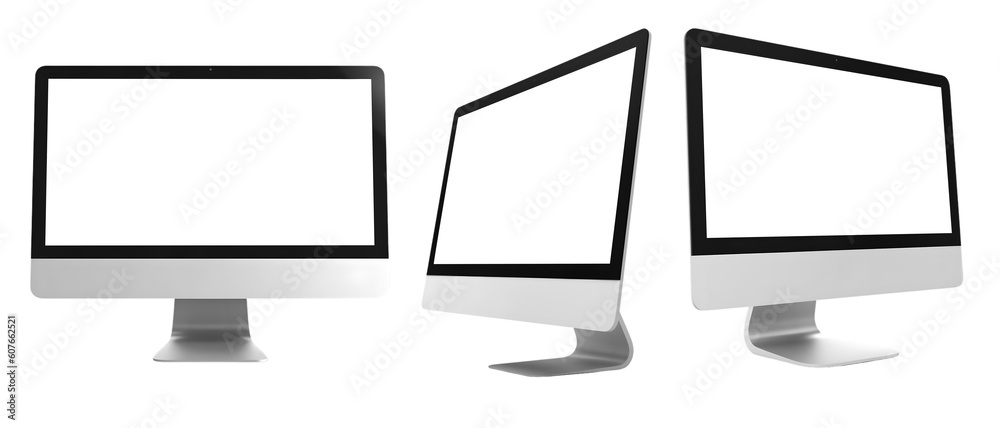 Fototapete Modern desktop computer on transparent background cutout, PNG file. Mockup template for artwork design. perspective positions many different angle