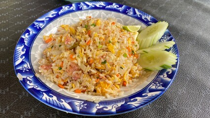 fried rice, egg fried rice with sour pork