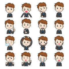 身振り付きのいろいろな表情のスーツ姿の男性のイラスト