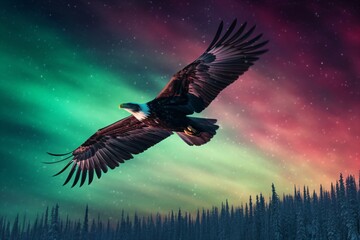 Fototapeta na wymiar bald eagle flies through the night created with Generative AI technology