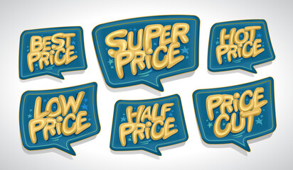 Best price, super price, hot price, etc. - advertising sale speech bubble vector symbols