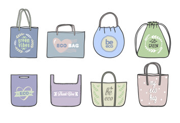 Tote bags graphic symbols set mockups