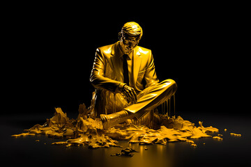  businessman with gold color melting.fail or success concepts.business management and stability.generative ai technology