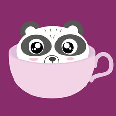 panda in a mug, glass, cup, cute, flat design, vector