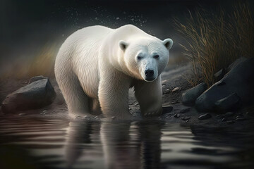 Obraz na płótnie Canvas Image of a white bear on nature background. Wildlife Animals. Illustration. Generative AI.