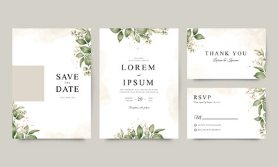 Fototapeta na wymiar Wedding invitation template set with elegant watercolor floral