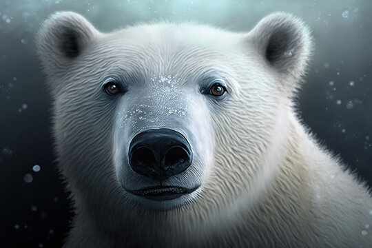 Image of a white bear head on nature background. Wildlife Animals. Illustration. Generative AI.