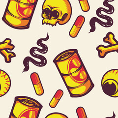 skulls and viruses seamless pattern vector illustration