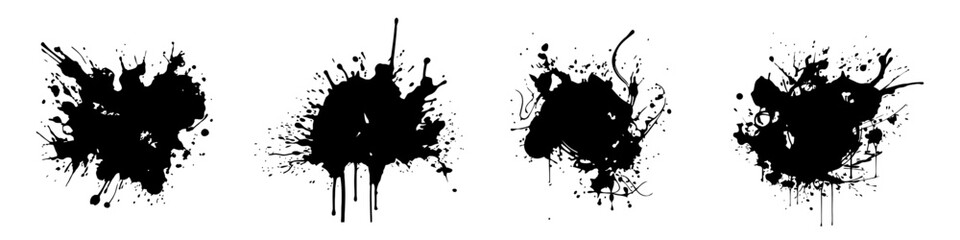 Splashes. Blotter spots. Black liquid paint splash or ink splatter. Abstract grunge background.