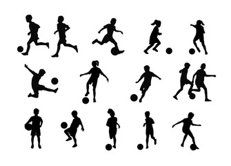 Fototapeta na wymiar Kids playing soccer silhouettes