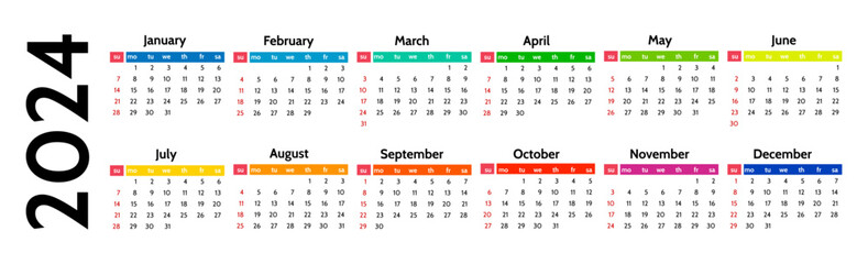 Calendar for 2024 isolated on a white background