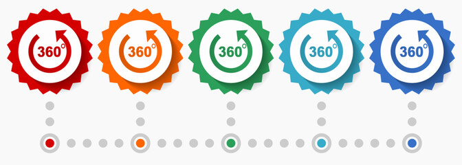 Panorama vector icon set, colorful infographic template, set of flat design badge icons in 5 color options