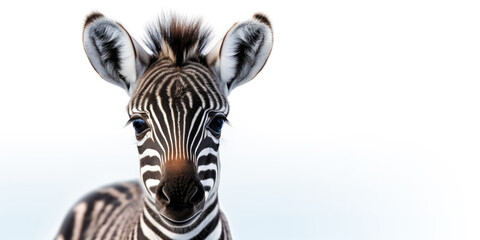 Cute baby zebra isolated on a white background. Generative AI