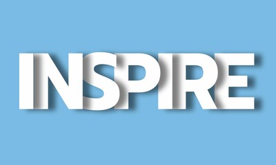 Inspire- Big Lettering with 3d Shadow Effect, Motivational Word Inspire over blue background