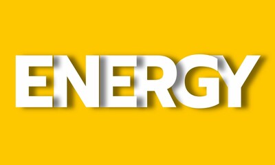 Energy- Big Lettering with 3d Shadow Effect, Word Energy over Yellow background