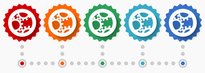 Obraz premium Gear vector icon set, colorful infographic template, set of flat design badge icons in 5 color options