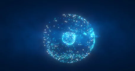 Fotobehang Abstract round blue particle sphere glowing energy science futuristic hi-tech background © Bolbik