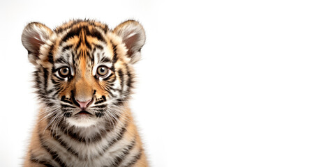Fototapeta premium Cute baby tiger isolated on a white background. Generative AI