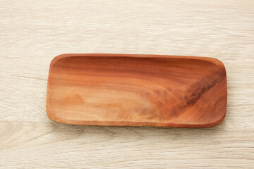 Empty Wooden Plate or Tray, traditional cutlery
