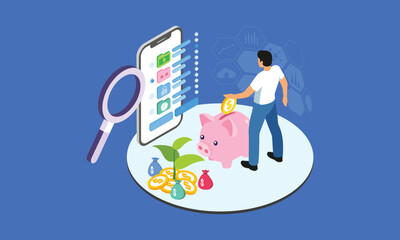 Diversify Investment Isometric Illustration. Achieving investment portfolio diversification is all about striking the right balance between risk and potential for financial reward.