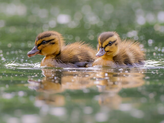 Low angle mallard ducklings 