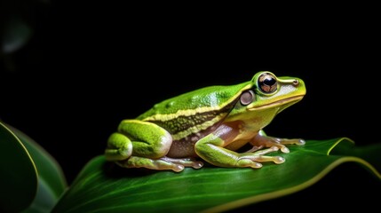 Fototapeta premium green frog on black background