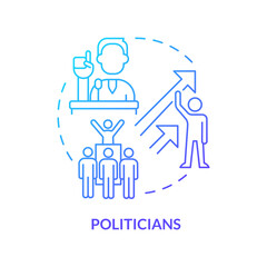 Politicians blue gradient concept icon. Social issue. Raising awareness. Trend setter. Influence people. Political campaign abstract idea thin line illustration. Isolated outline drawing